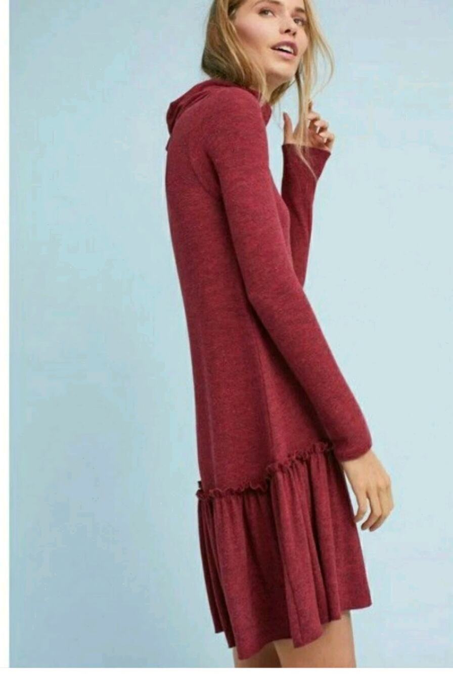 Anthropologie Sunday in Brooklyn Red Cowl Neck Ruffle Drop Waist Dress XS